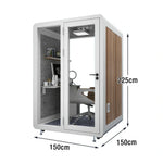 MODERA MWK-151521 - Casters Ventilation Wood 1.5x1.5m w/ Grain Lighting, Soundproof Meeting Booth Office White