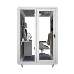 MODERA MWK-151521 - Casters Ventilation Wood 1.5x1.5m w/ Grain Lighting, Soundproof Meeting Booth Office White