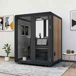 MODERA MWK-181521 w/ Meeting - Casters Office Soundproof Lighting, Wood Ventilation Booth 1.8x1.5m Grain Black