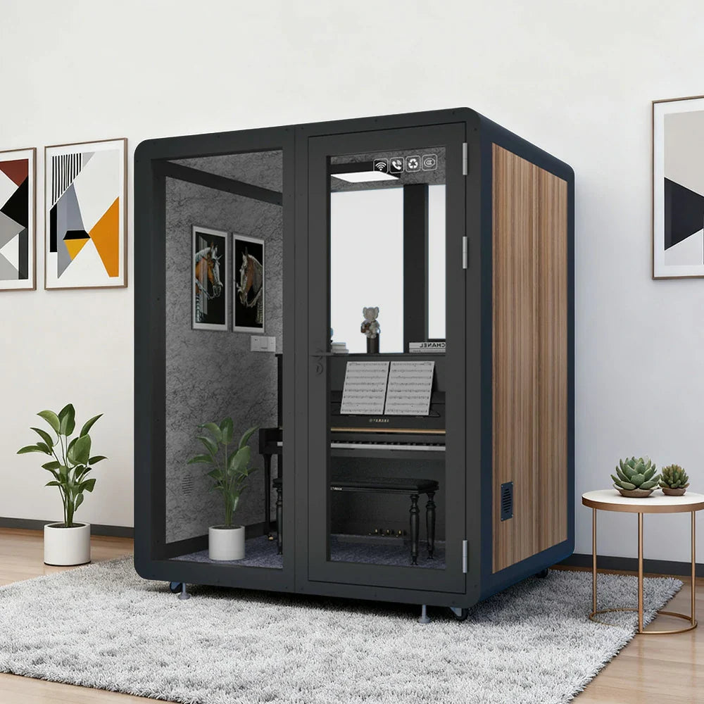 MODERA MWK-181521 w/ Meeting - Casters Office Soundproof Lighting, Wood Ventilation Booth 1.8x1.5m Grain Black