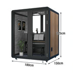 MODERA MWK-181521 w/ Meeting - Casters Office Soundproof Lighting, Wood Ventilation Booth 1.8x1.5m Grain Black