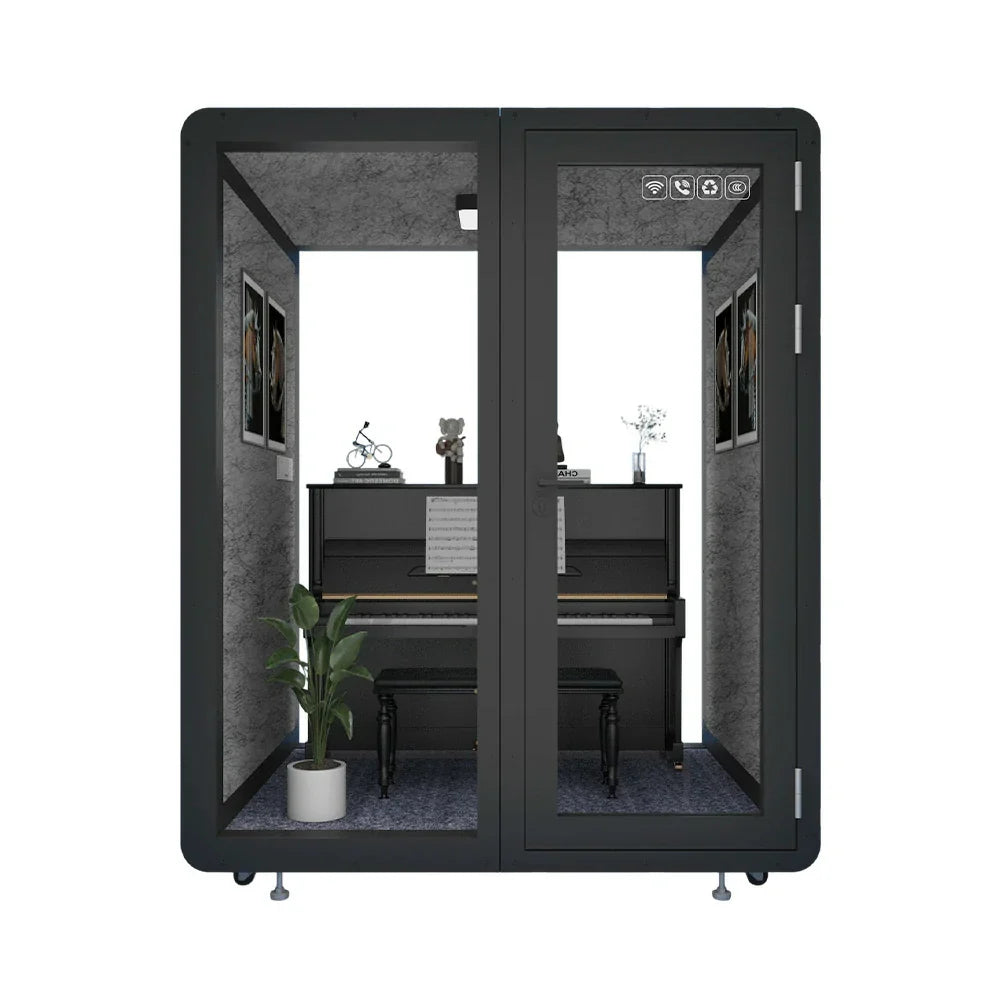 MODERA MWK-181521 w/ Meeting - Casters Office Soundproof Lighting, Wood Ventilation Booth 1.8x1.5m Grain Black