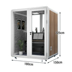 MODERA MWK-181521 Office Grain Ventilation Meeting 1.8x1.5m Wood - Soundproof Casters w/ Lighting, Booth White