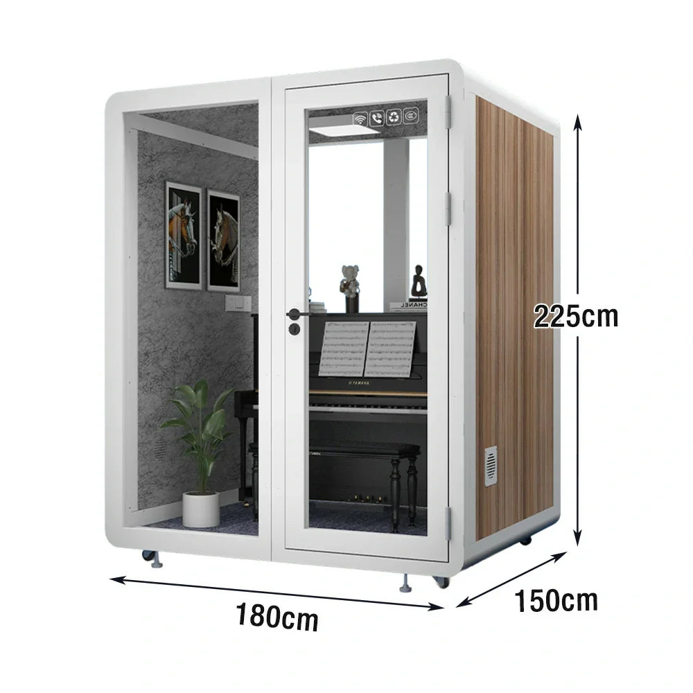MODERA MWK-181521 Office Grain Ventilation Meeting 1.8x1.5m Wood - Soundproof Casters w/ Lighting, Booth White
