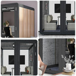 MODERA MWK-202021 Office Ventilation Meeting 2.0x2.0m - Grain Casters Booth Lighting, Soundproof w/ Wood Black