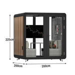 MODERA MWK-202021 Office Ventilation Meeting 2.0x2.0m - Grain Casters Booth Lighting, Soundproof w/ Wood Black