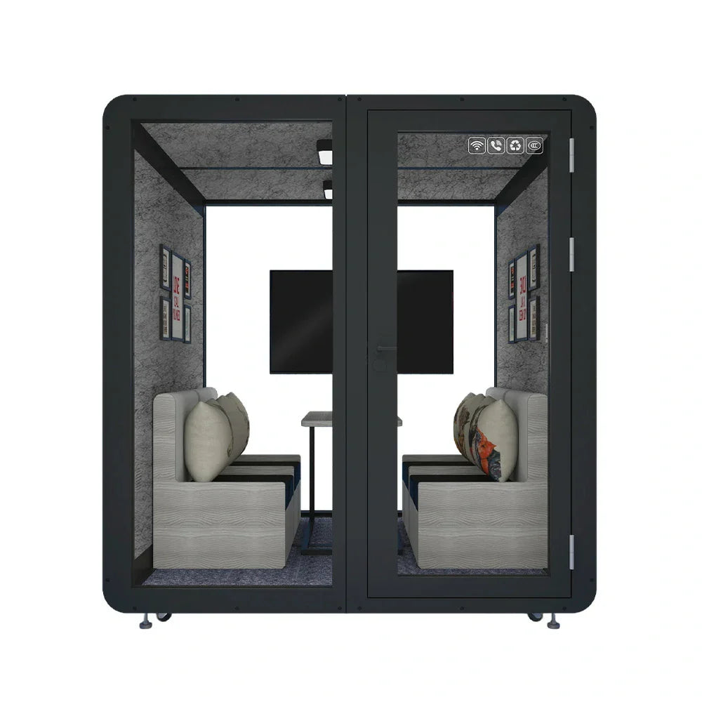 MODERA MWK-202021 Office Ventilation Meeting 2.0x2.0m - Grain Casters Booth Lighting, Soundproof w/ Wood Black