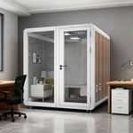 MODERA MWK-202021 Casters Soundproof - w/ 2.0x2.0m Booth Meeting Wood Ventilation Lighting, Grain Office White