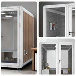 MODERA MWK-202021 Casters Soundproof - w/ 2.0x2.0m Booth Meeting Wood Ventilation Lighting, Grain Office White