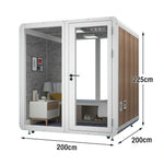 MODERA MWK-202021 Casters Soundproof - w/ 2.0x2.0m Booth Meeting Wood Ventilation Lighting, Grain Office White