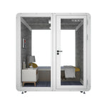 MODERA MWK-202021 Casters Soundproof - w/ 2.0x2.0m Booth Meeting Wood Ventilation Lighting, Grain Office White