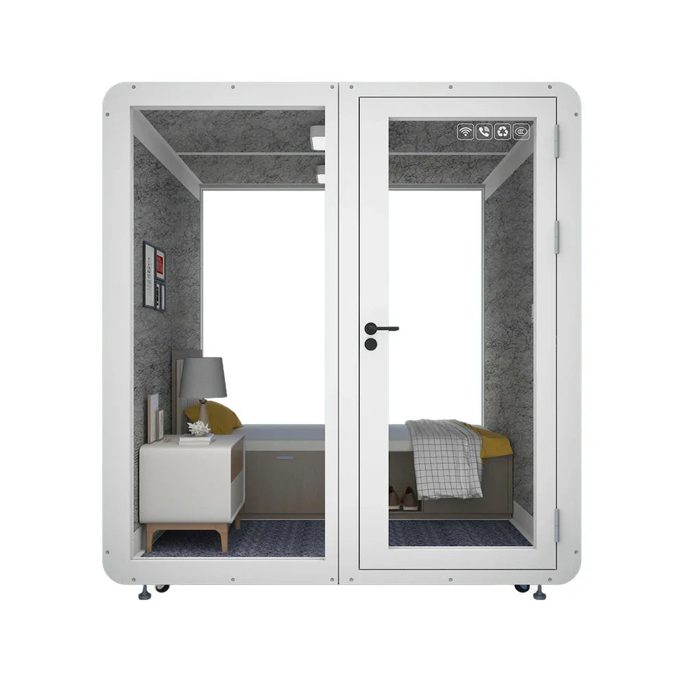 MODERA MWK-202021 Casters Soundproof - w/ 2.0x2.0m Booth Meeting Wood Ventilation Lighting, Grain Office White