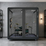 MODERA MWK-211621 Meeting 2.1x1.6m Soundproof w/ Lighting, Grain - Office Booth Wood Casters Ventilation Black