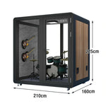 MODERA MWK-211621 Meeting 2.1x1.6m Soundproof w/ Lighting, Grain - Office Booth Wood Casters Ventilation Black