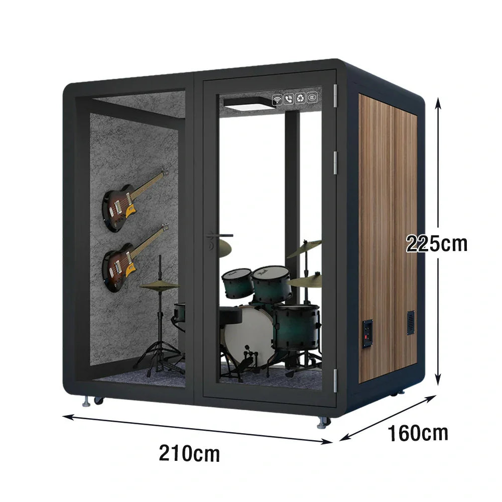 MODERA MWK-211621 Meeting 2.1x1.6m Soundproof w/ Lighting, Grain - Office Booth Wood Casters Ventilation Black