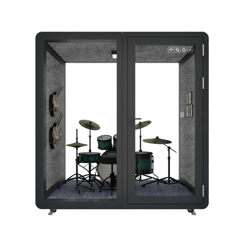 MODERA MWK-211621 Meeting 2.1x1.6m Soundproof w/ Lighting, Grain - Office Booth Wood Casters Ventilation Black