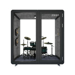 MODERA MWK-211621 Meeting 2.1x1.6m Soundproof w/ Lighting, Grain - Office Booth Wood Casters Ventilation Black