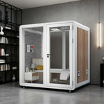 MODERA MWK-211621 Wood 2.1x1.6m Grain Office - Lighting, Ventilation Soundproof Meeting Booth Casters w/ White