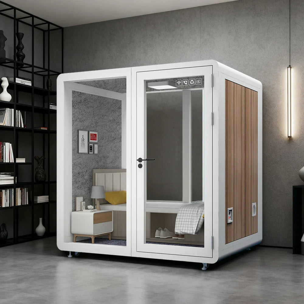 MODERA MWK-211621 Wood 2.1x1.6m Grain Office - Lighting, Ventilation Soundproof Meeting Booth Casters w/ White