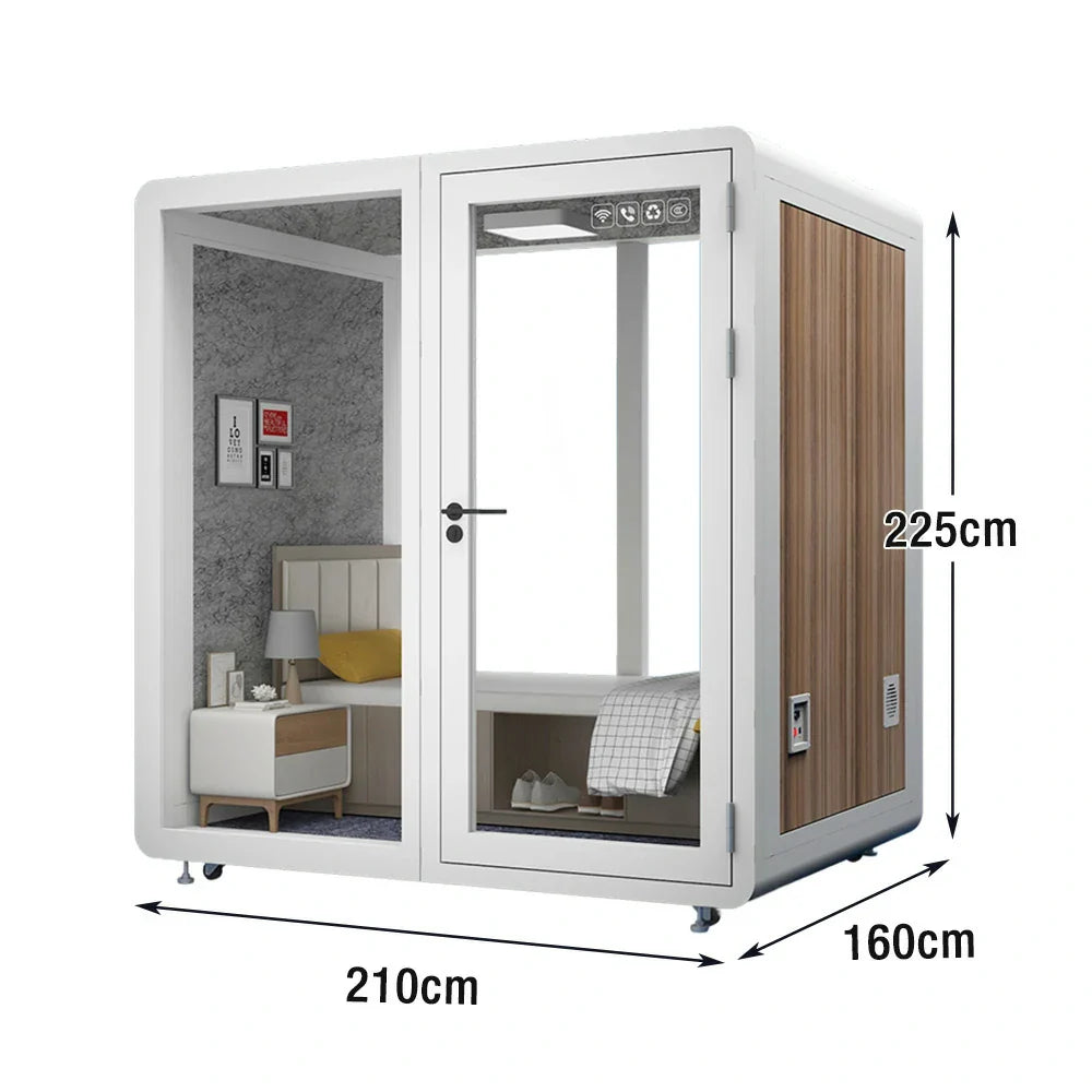 MODERA MWK-211621 Wood 2.1x1.6m Grain Office - Lighting, Ventilation Soundproof Meeting Booth Casters w/ White