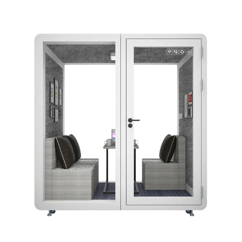MODERA MWK-211621 Wood 2.1x1.6m Grain Office - Lighting, Ventilation Soundproof Meeting Booth Casters w/ White