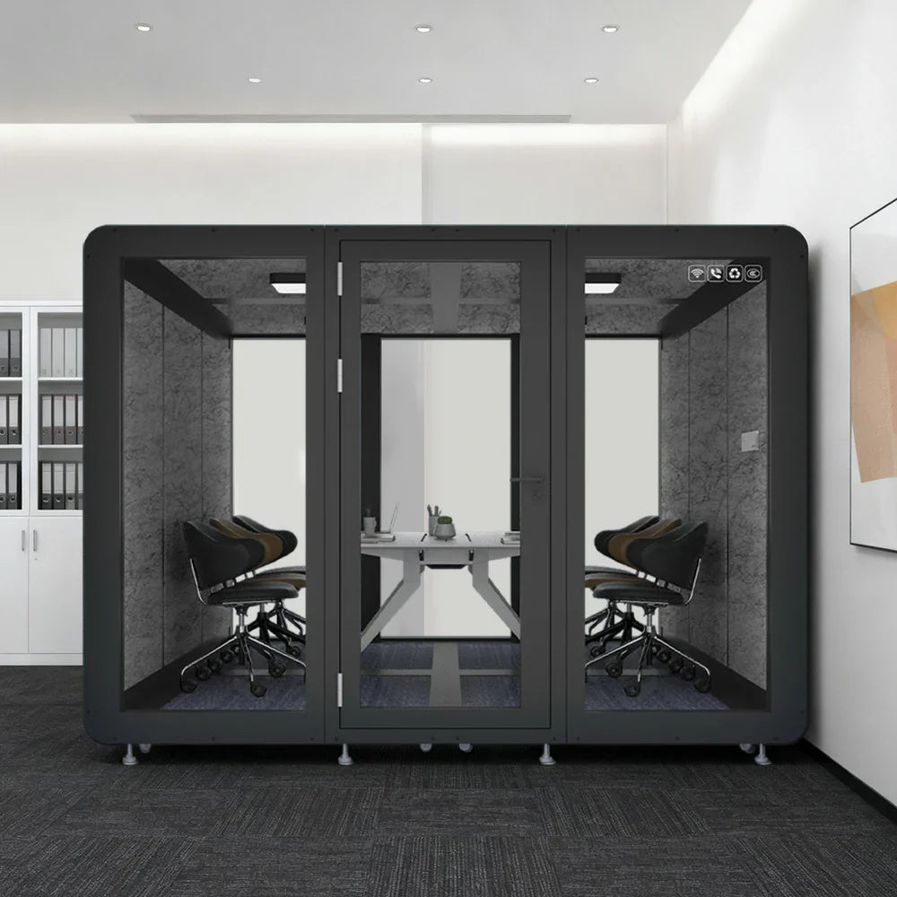 MODERA MWK-303021 Wood Grain - 3.0x3.0m Lighting, Booth Office Large w/ Meeting Soundproof Casters Ventilation Black