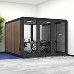 MODERA MWK-303021 Wood Grain - 3.0x3.0m Lighting, Booth Office Large w/ Meeting Soundproof Casters Ventilation Black