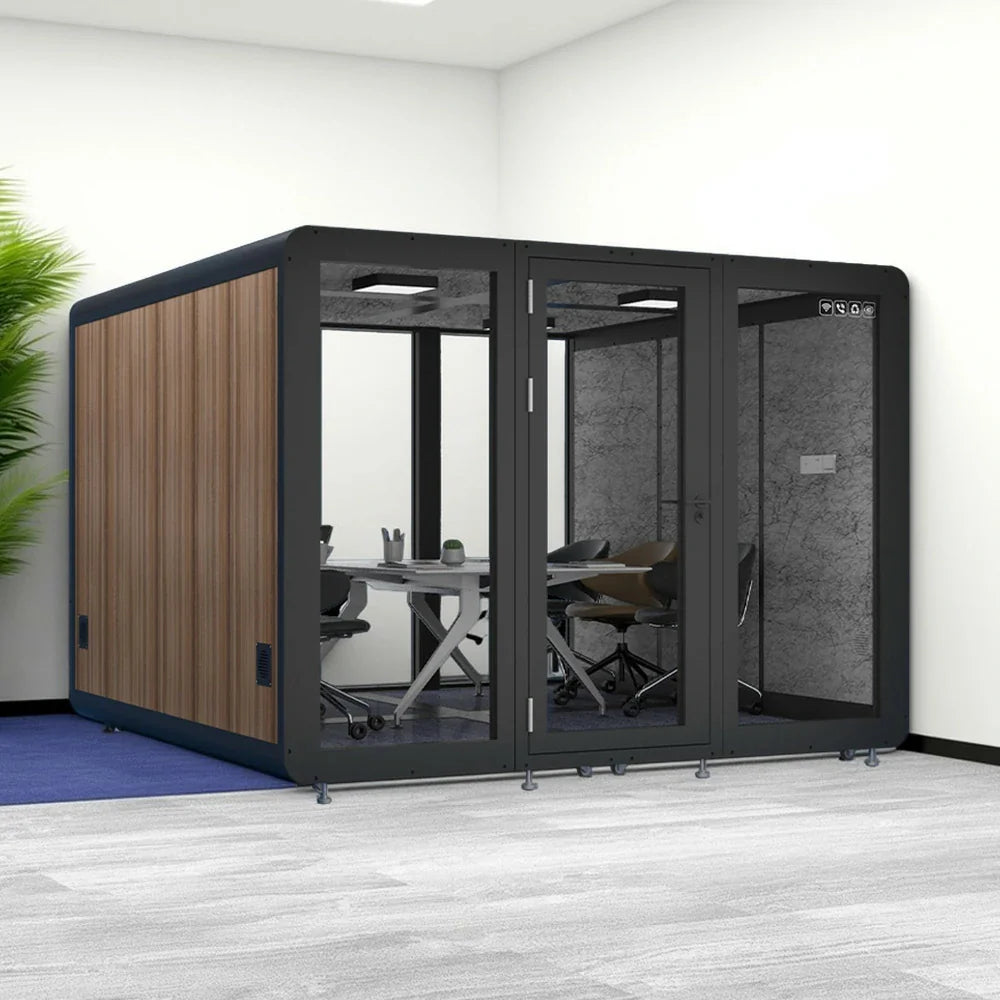 MODERA MWK-303021 Wood Grain - 3.0x3.0m Lighting, Booth Office Large w/ Meeting Soundproof Casters Ventilation Black