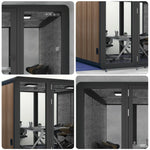 MODERA MWK-303021 Wood Grain - 3.0x3.0m Lighting, Booth Office Large w/ Meeting Soundproof Casters Ventilation Black