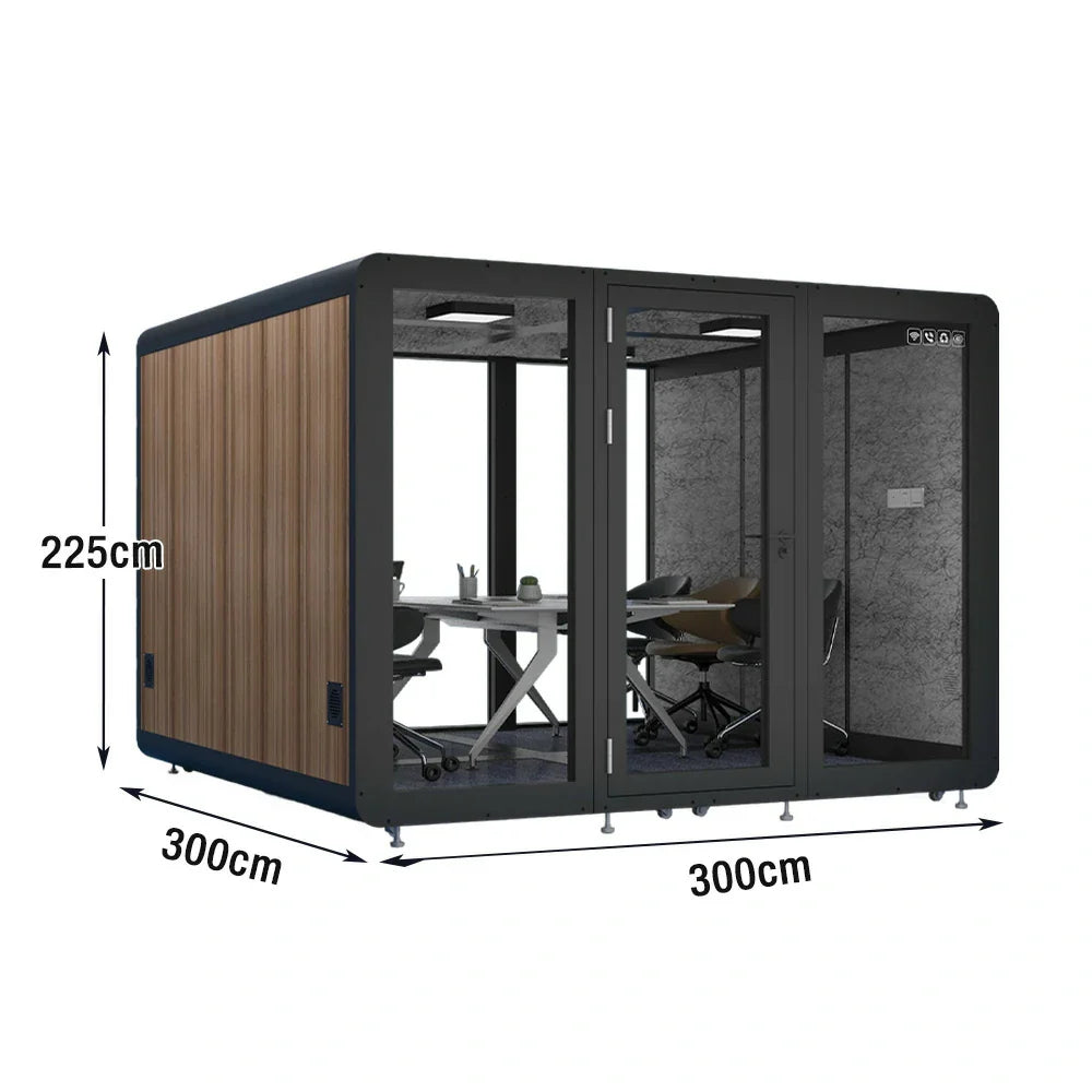 MODERA MWK-303021 Wood Grain - 3.0x3.0m Lighting, Booth Office Large w/ Meeting Soundproof Casters Ventilation Black