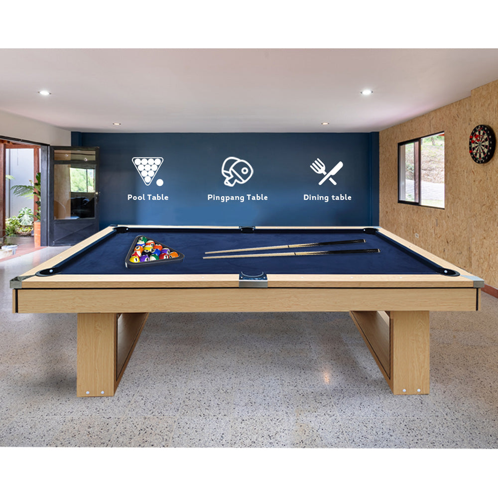 CUETIQ 8FT Pool Simple Table/ Billiards 3-IN-1 Dining Table/ with Pingpong Table Modern Table/ Free Accessories