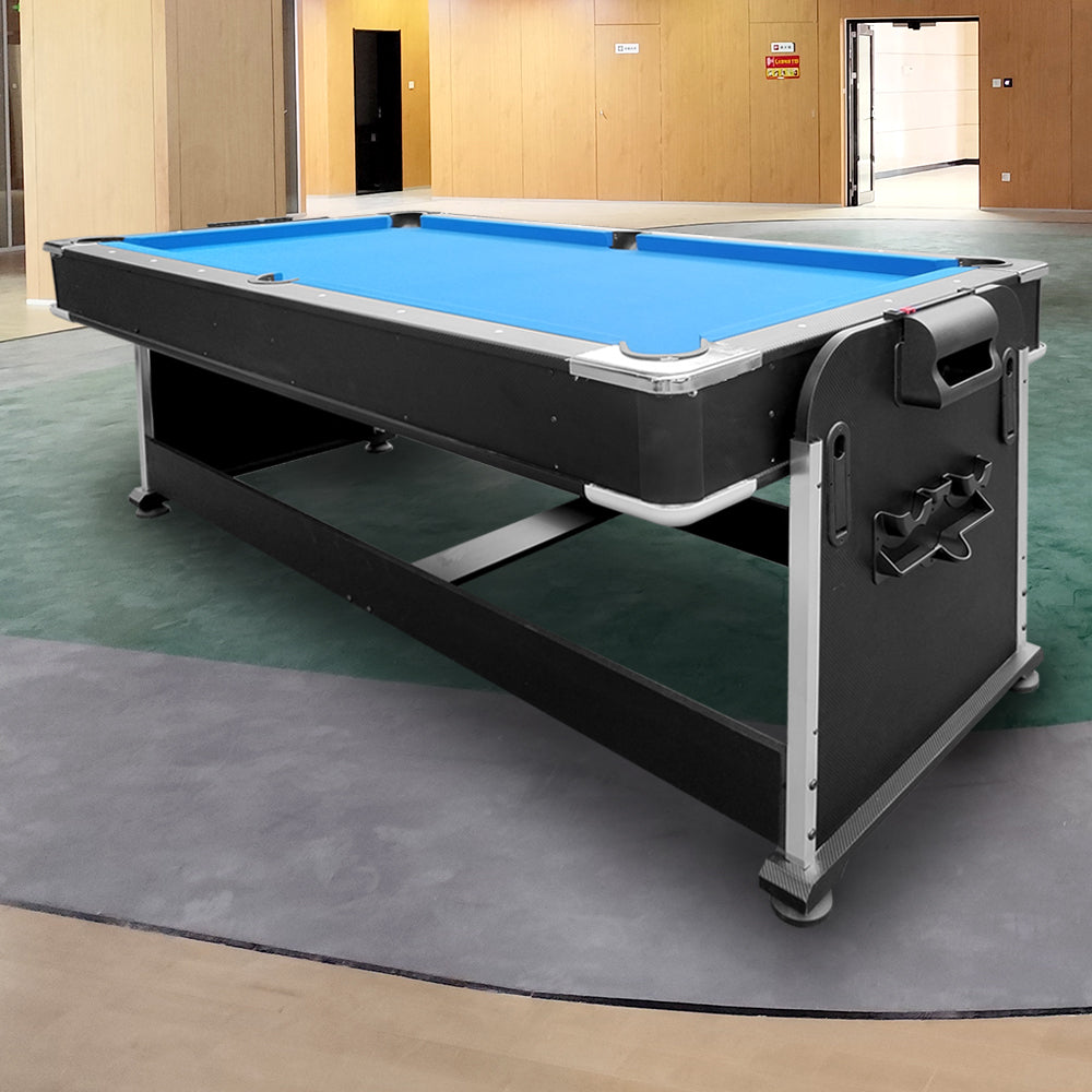 VERSA 7FT Gaming Dining Table Black Billiard Hockey/ Billiards/ Convertible Table Tennis For Room Pool Free Blue/ 4-In-1 / Table Felt Air Accessory