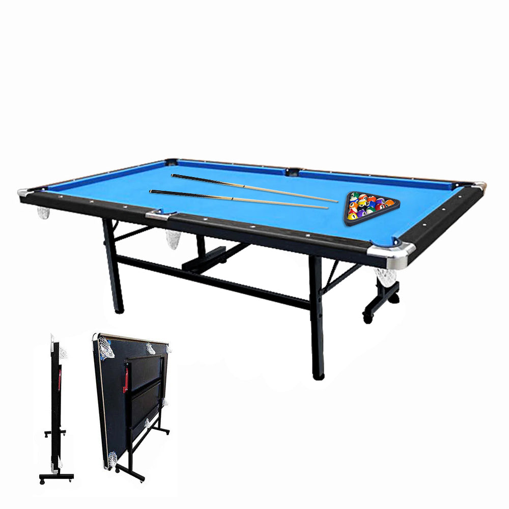 CUETIQ 8FT Pool Small Table for Accessory Billiard Free Felt Blue/Red/Green/Black Table Foldable Room