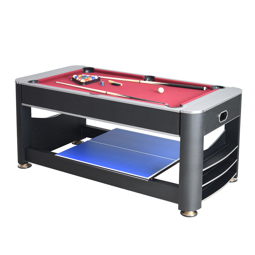 VERSA 6FT Tennis Table/Air 3-IN-1 Pool Hockey Table/Table MDF Black Frame