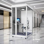 MODERA 1.3x1.2m Cabinet, Soundproof Storage Small OfficeMovable W/ Indoor Soundproof Workbench, Booth - Carpet Light, White