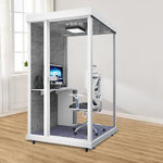 MODERA 1.3x1.2m Cabinet, Soundproof Storage Small OfficeMovable W/ Indoor Soundproof Workbench, Booth - Carpet Light, White
