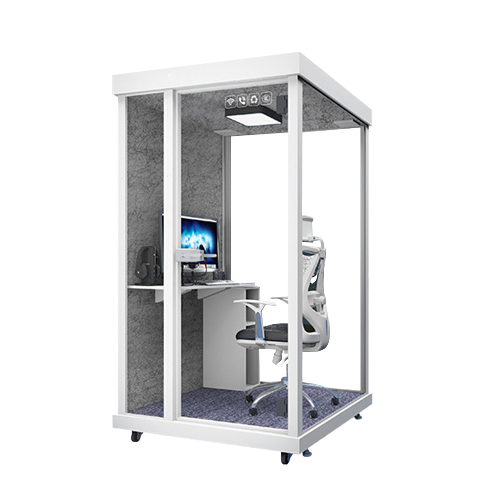 MODERA 1.3x1.2m Cabinet, Soundproof Storage Small OfficeMovable W/ Indoor Soundproof Workbench, Booth - Carpet Light, White