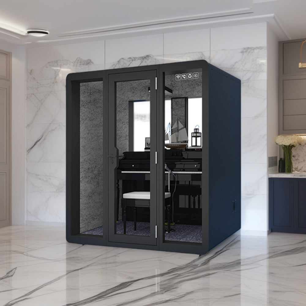 MODERA 2.1x1.6m Soundproof - Movable Small Room Indoor Carpet Practice W/ Booth Black