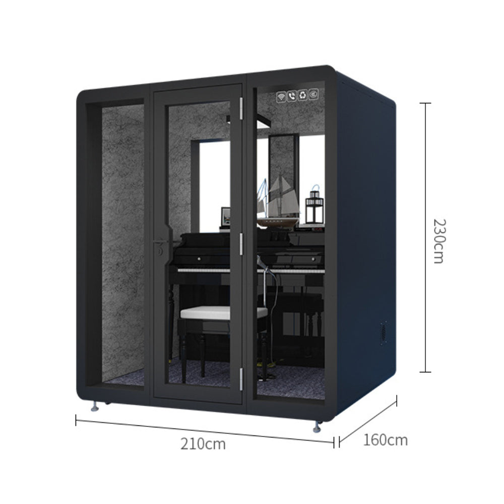 MODERA 2.1x1.6m Soundproof - Movable Small Room Indoor Carpet Practice W/ Booth Black