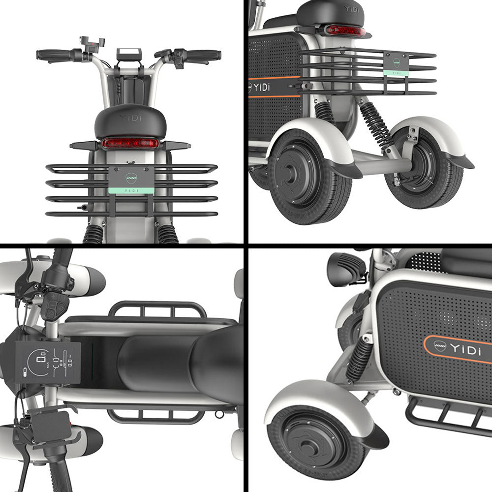 YIDI D10L 10Ah/15Ah Drum Foldable Carbon 500W Scooter Battery High Lithium 11-inch 48V White&Black Steel Electric Brake