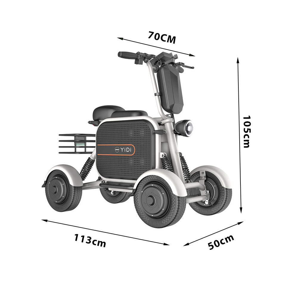 YIDI D10L 10Ah/15Ah Drum Foldable Carbon 500W Scooter Battery High Lithium 11-inch 48V White&Black Steel Electric Brake