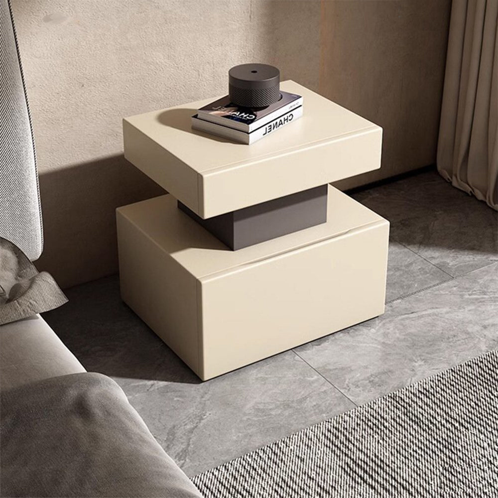 LIVARA NT1006 Wood Bedside Metal Cream-Style Frame Legs Solid Table