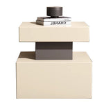 LIVARA NT1006 Wood Bedside Metal Cream-Style Frame Legs Solid Table