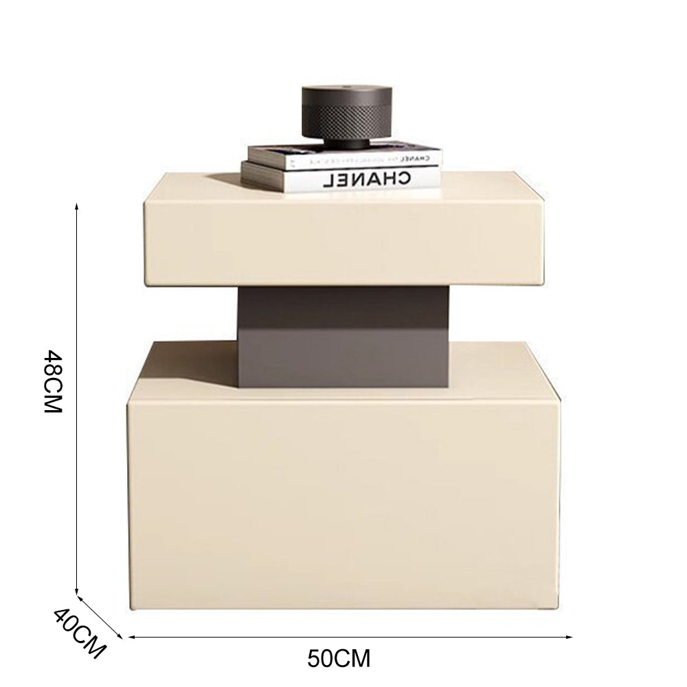 LIVARA NT1006 Wood Bedside Metal Cream-Style Frame Legs Solid Table