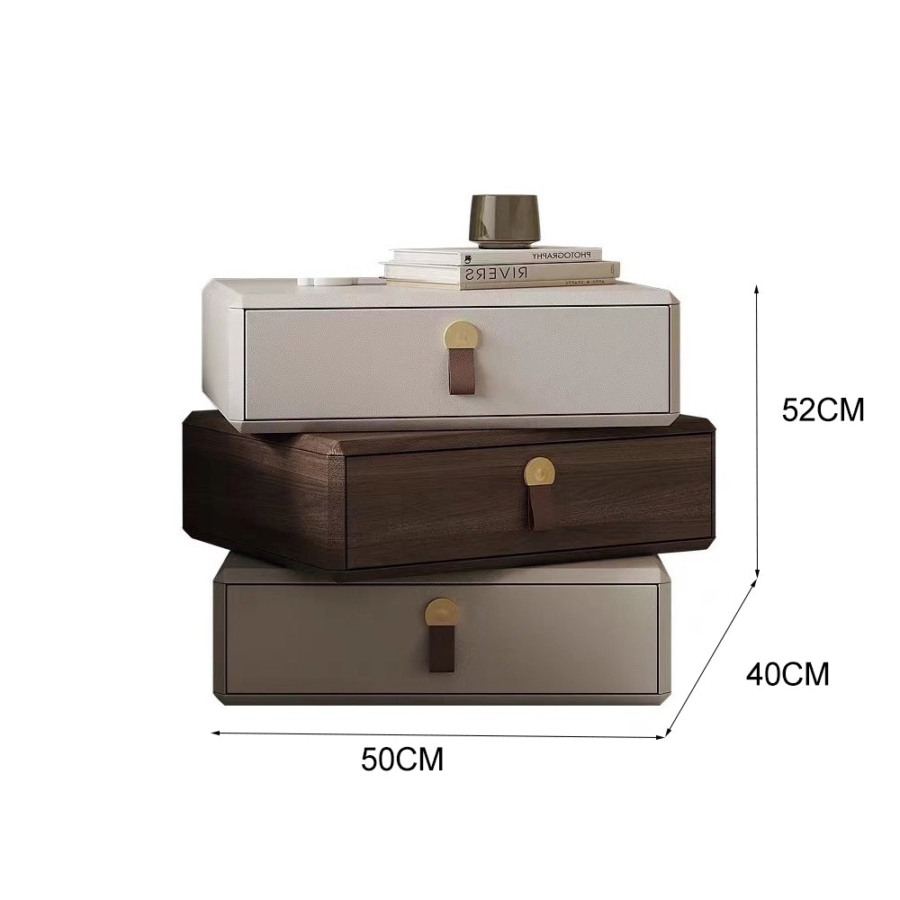 LIVARA NT1036 Surface Table Solid and Wood Bedside Rotating with Faux Drawer, Leather Velvet Lined