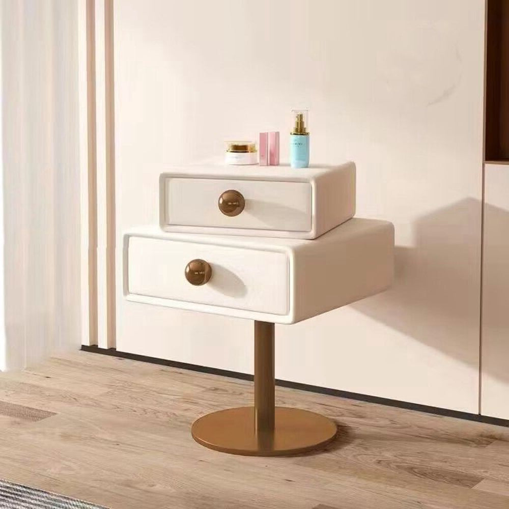 LIVARA NT1038 Rose Bedside Faux Silent Gold Leather Rail Accents Swivel Cream-Style Table