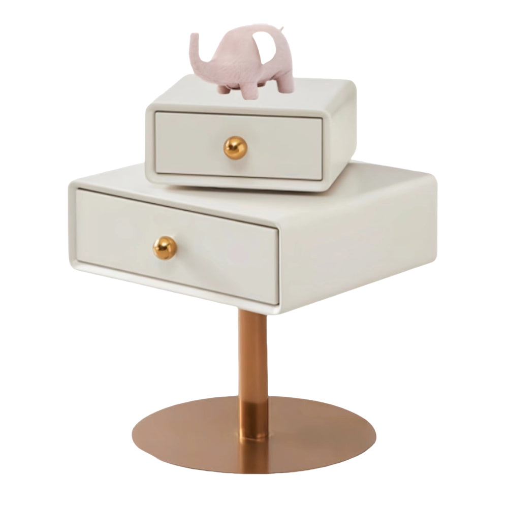 LIVARA NT1038 Rose Bedside Faux Silent Gold Leather Rail Accents Swivel Cream-Style Table