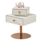 LIVARA NT1038 Rose Bedside Faux Silent Gold Leather Rail Accents Swivel Cream-Style Table