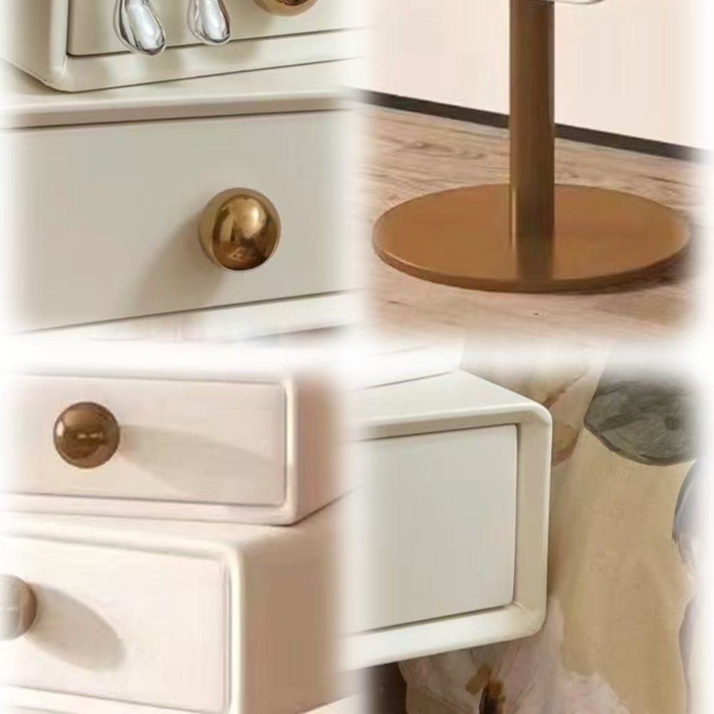 LIVARA NT1038 Rose Bedside Faux Silent Gold Leather Rail Accents Swivel Cream-Style Table