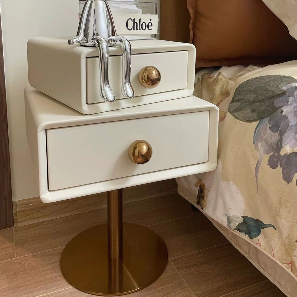 LIVARA NT1038 Rose Bedside Faux Silent Gold Leather Rail Accents Swivel Cream-Style Table